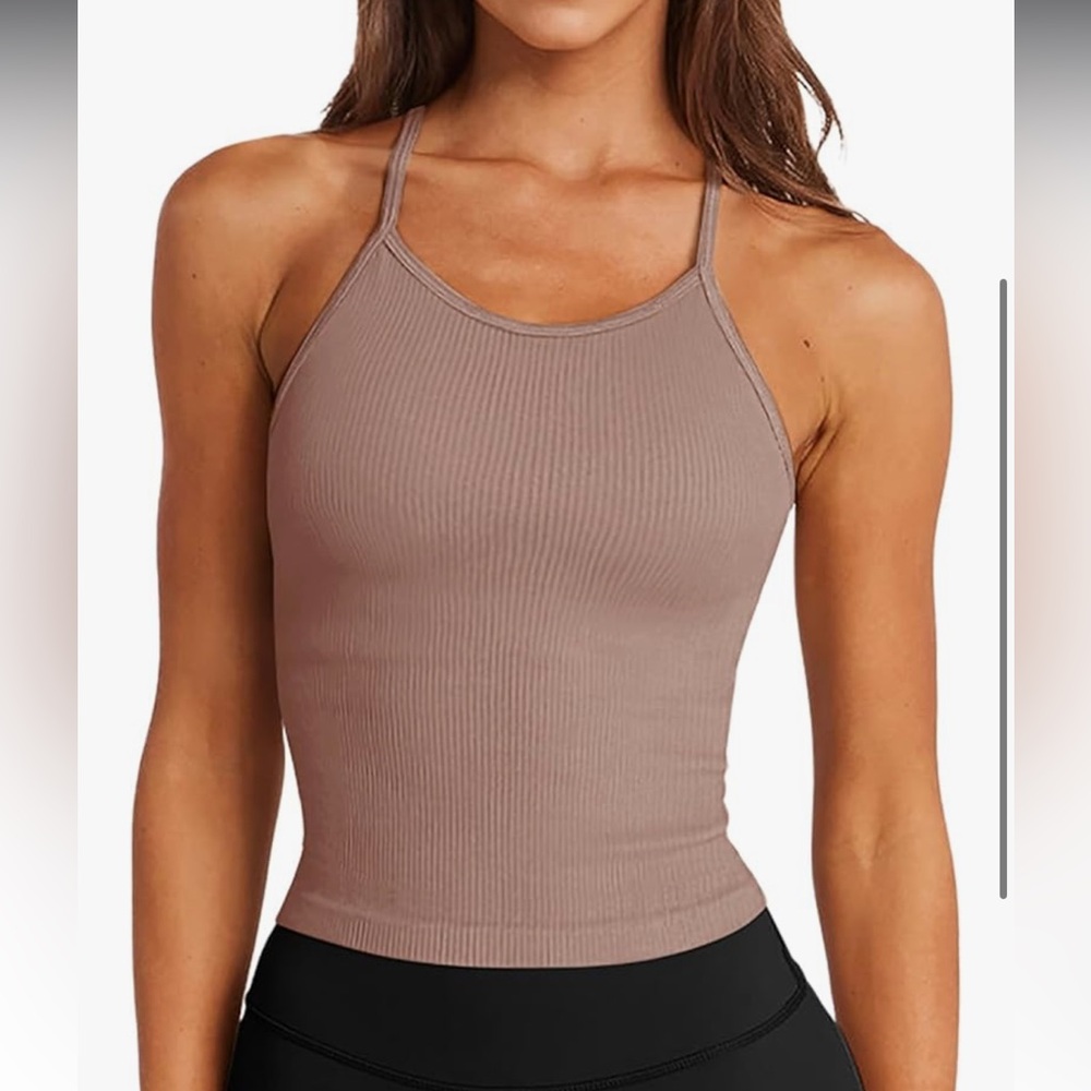 LASLULU Womens Sports Bra Seamless Long Crop Tank Racer Back. Medium